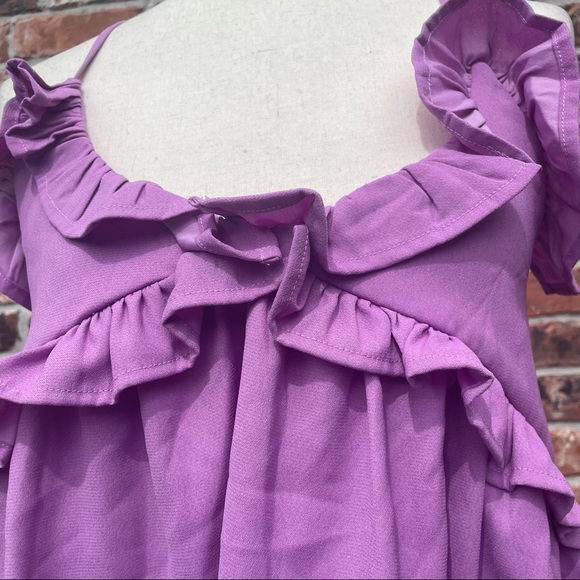 Romeo & Juliet Couture lavender ruffled crop top with lace up back / M / EUC - Picture 5 of 13